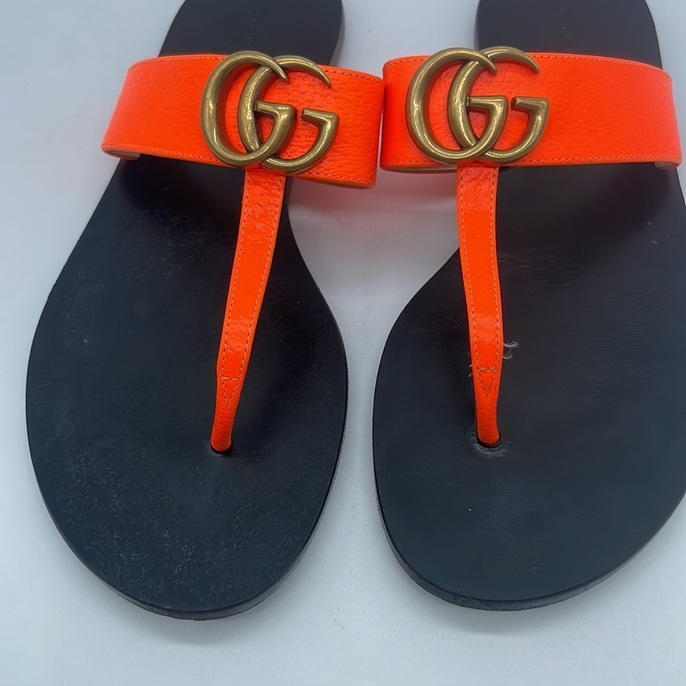 Gucci Orange leather Marmont GG thong sandals 37.5 - Picture 2 of 9